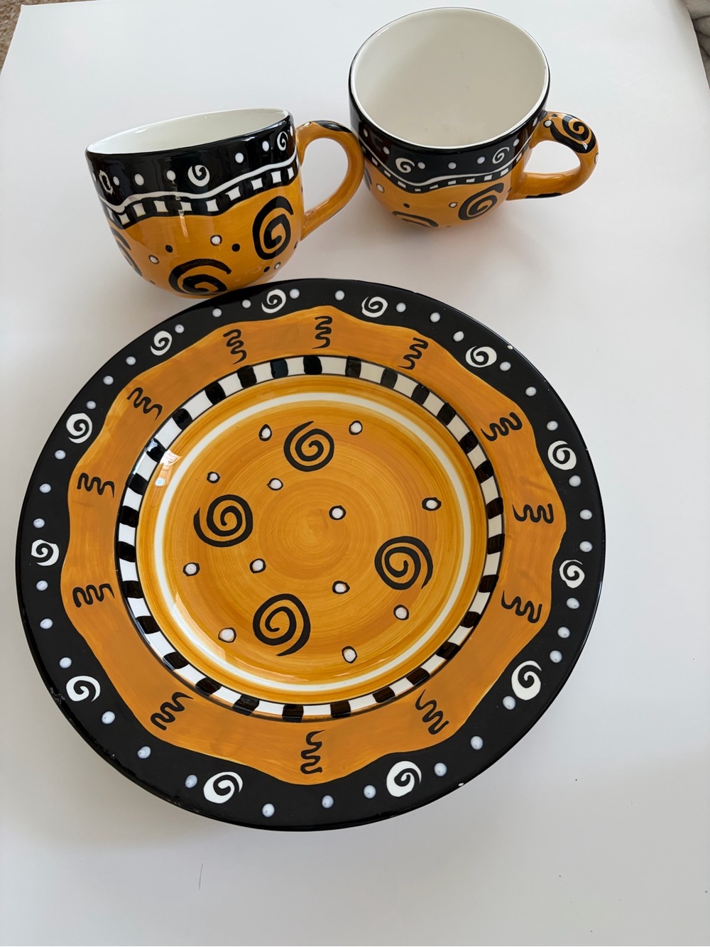 Ganz Bella Casa Hand-Painted Ceramic Plate and Mug Set.